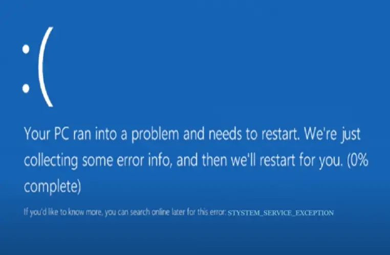 Windows 10 system service exception error screen
