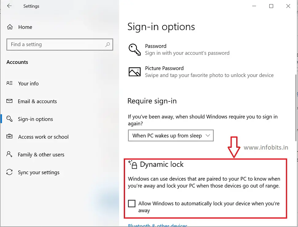 Windows 10 dynamic lock option