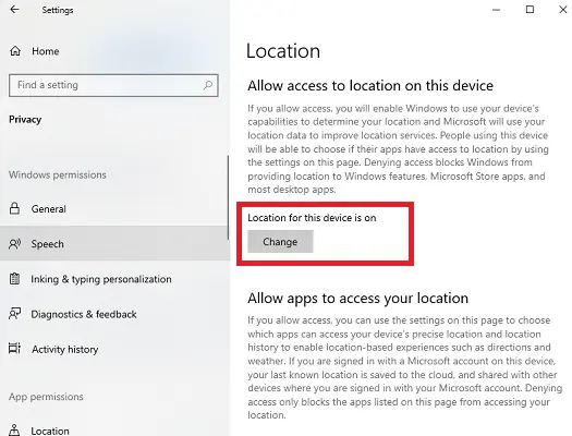 Turn off Your Location Is Currently in Use in Windows 10