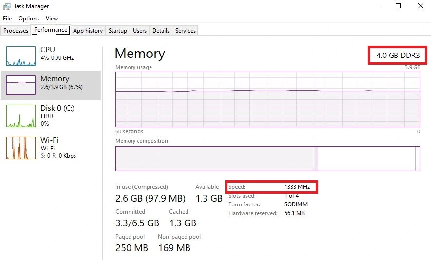 Task Manager to find  out RAM type