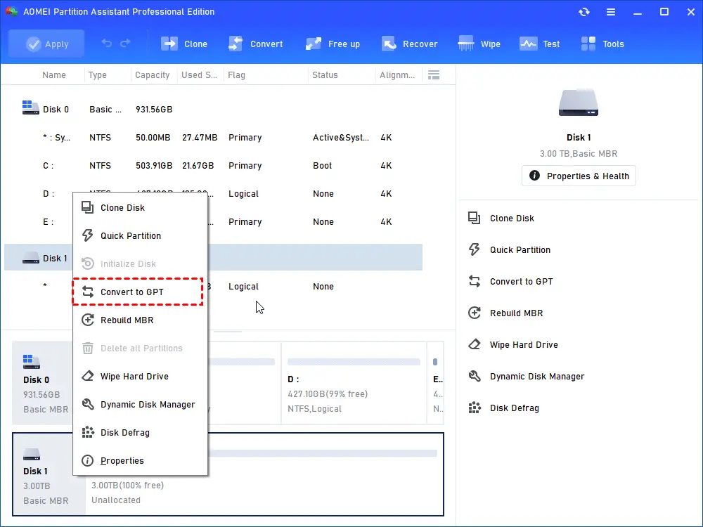 AOMEI partition assistant screen shot