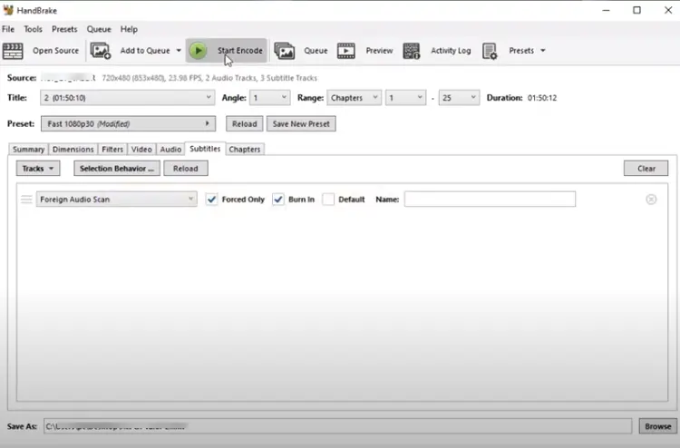 Handbrake DVD to MP4 screenshot